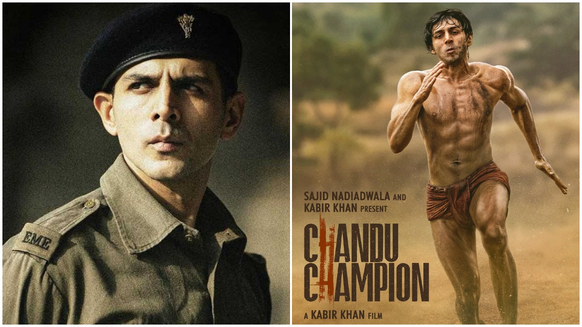 Poster of "Chandu Champion" featuring Kartik Aaryan with the release date mentioned as next week.