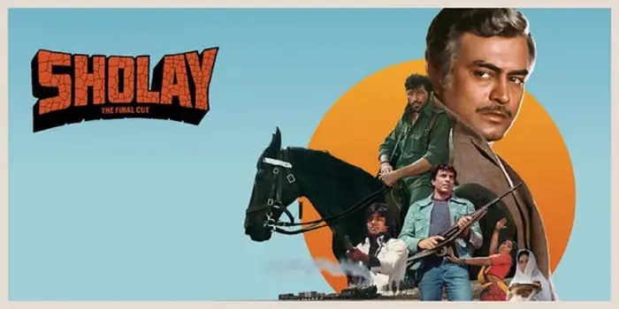 Sholay The Final Cut featured image showing Gabbar, Thakur, Jai, and Veeru on a motorcycle, promoting the OTT release date.