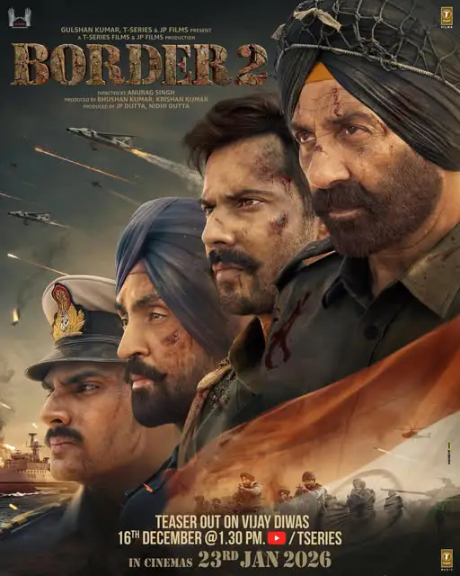 Border 2 movie poster featuring the main cast from the war drama